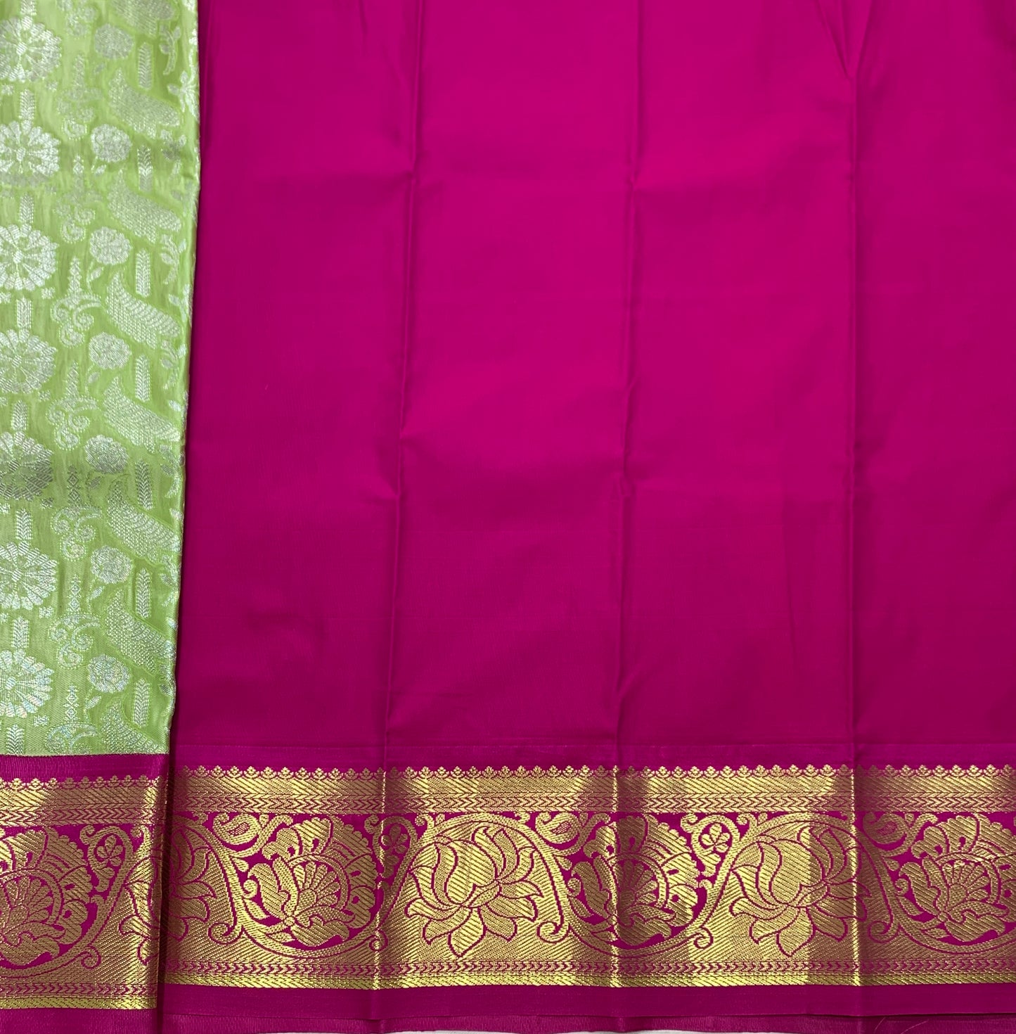 Pista Green Shade Vegan Silk Kids Pattu Pavadai with Contrast Border for Newborn to 2 Years