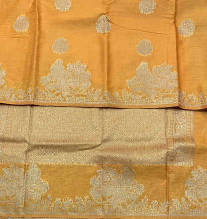 Kora Silk Saree Mustard Colour with Flower and Birds Design Border
