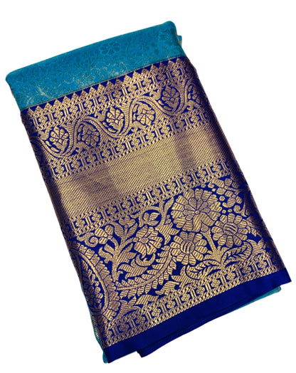 Sky Blue Colour Semi Silk Saree with Big Blue Border