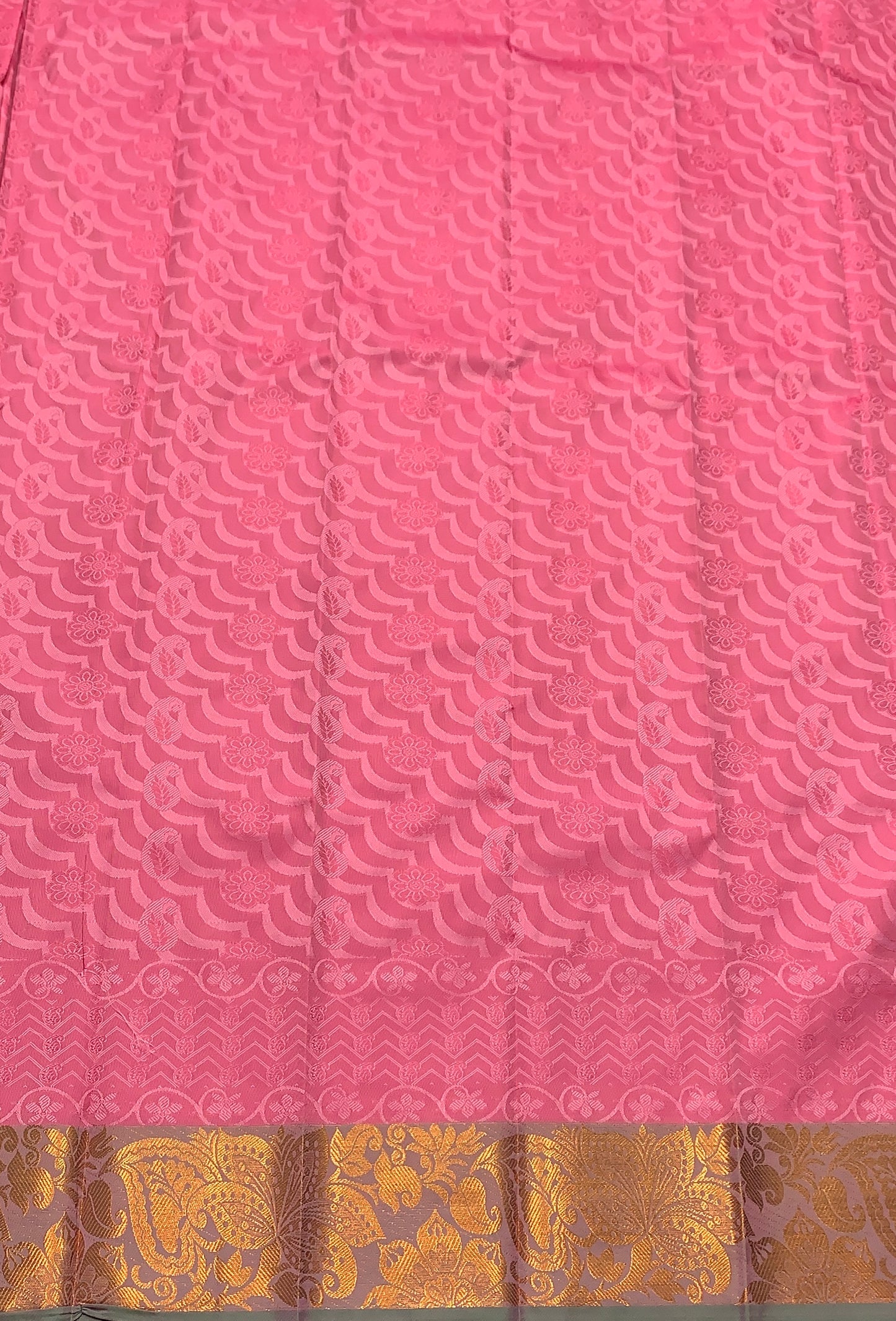 Synthetic Cotton Saree Baby Pink Colour with Golden Floral Design Border