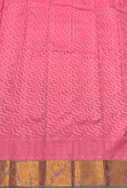 Synthetic Cotton Saree Baby Pink Colour with Golden Floral Design Border