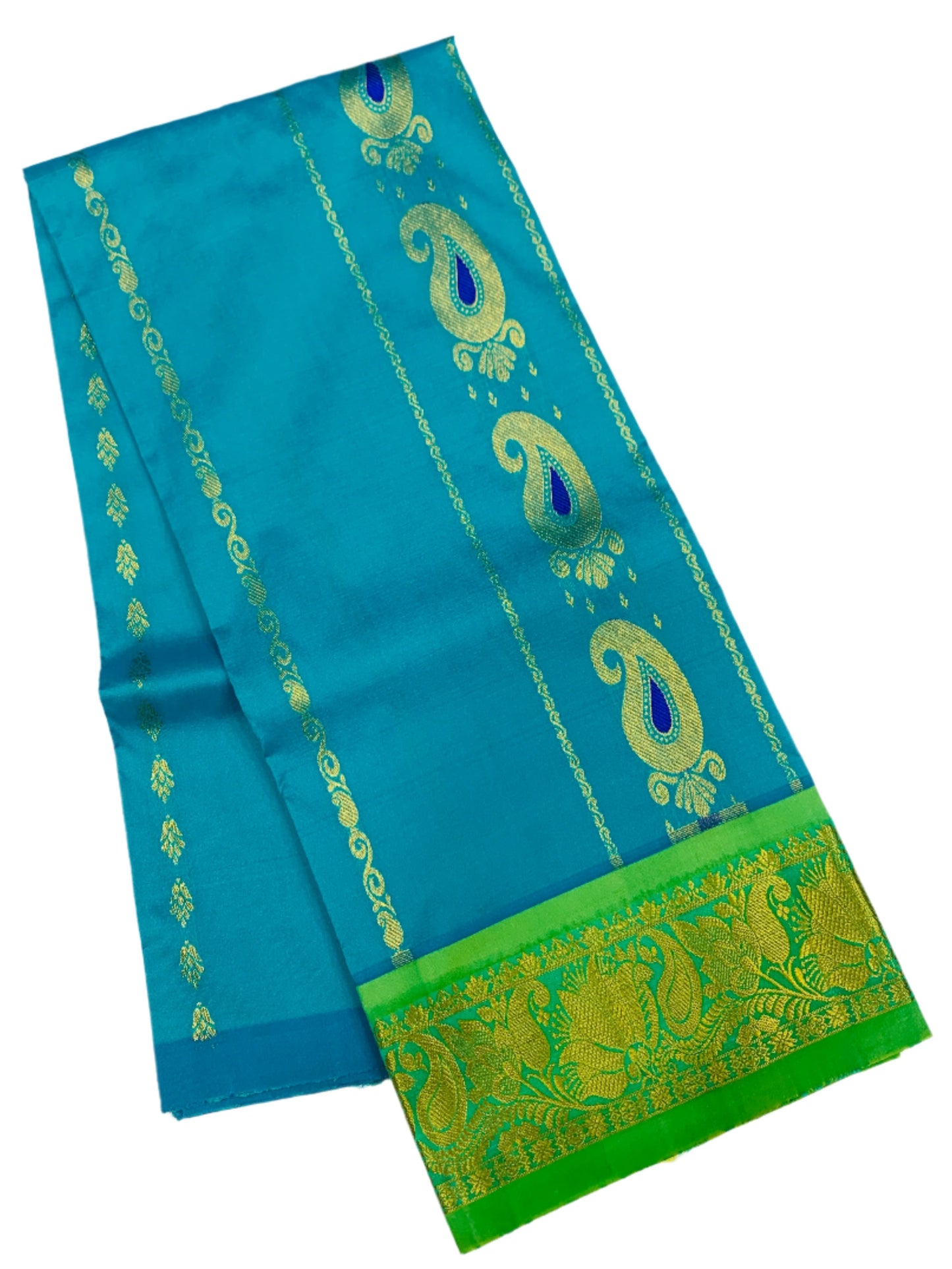 Rama Blue shade Semi silk Kids Pattu Pavadai with Contrast border for age 5 to 10