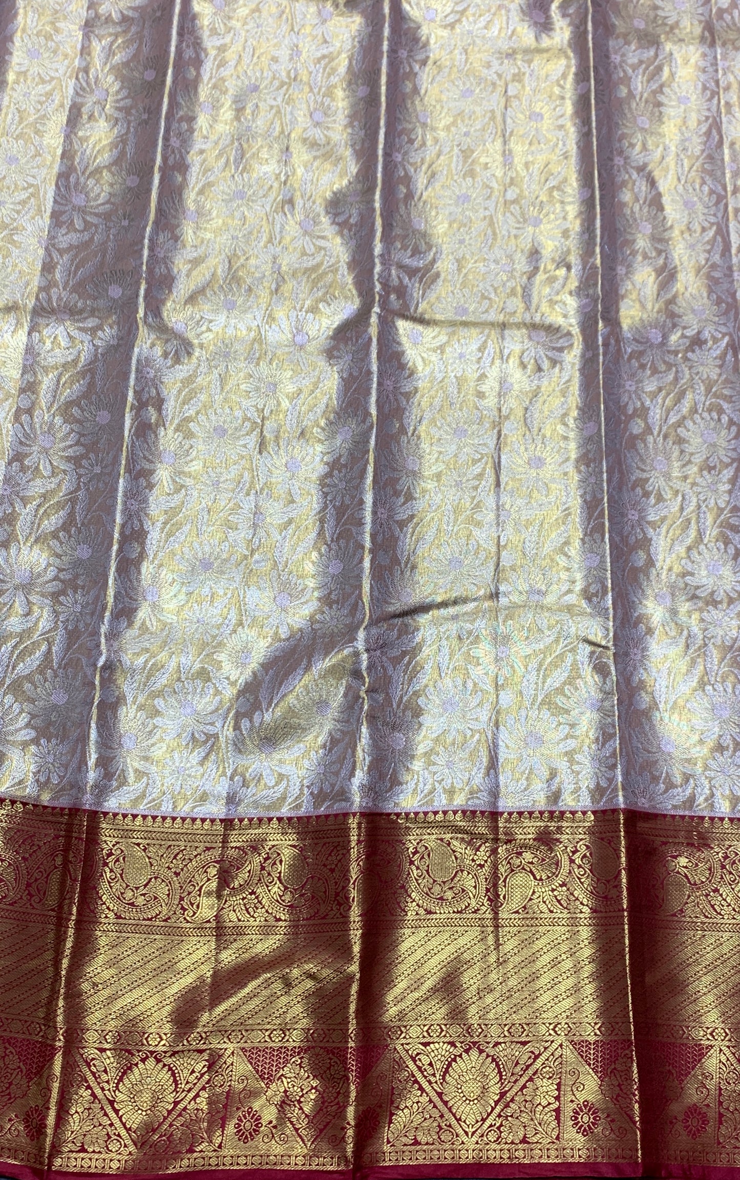 Semi Silk Golden and Sliver Shade with Large Maroon Border