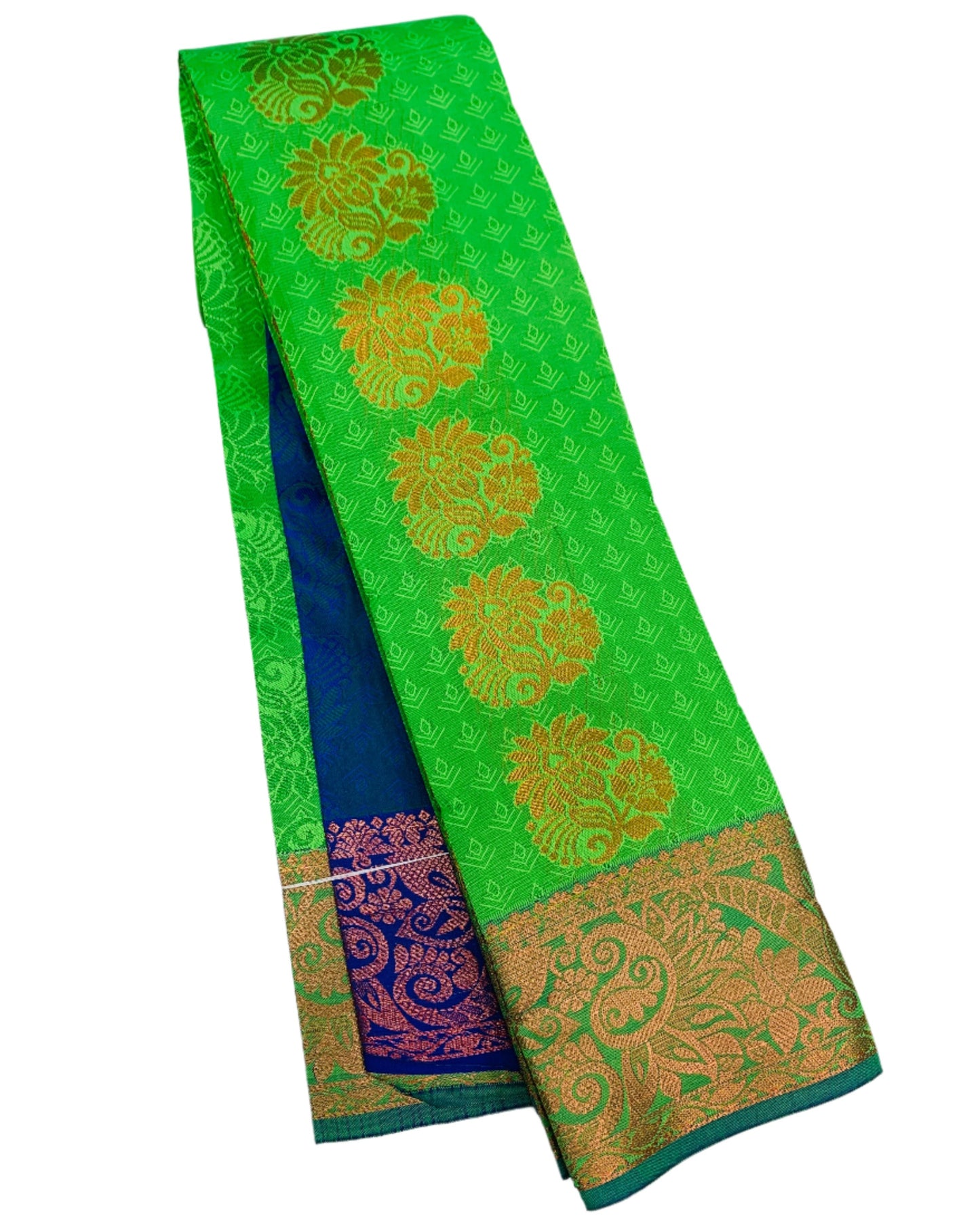 Vegan Silk Saree Apple Green Colour with Copper Border