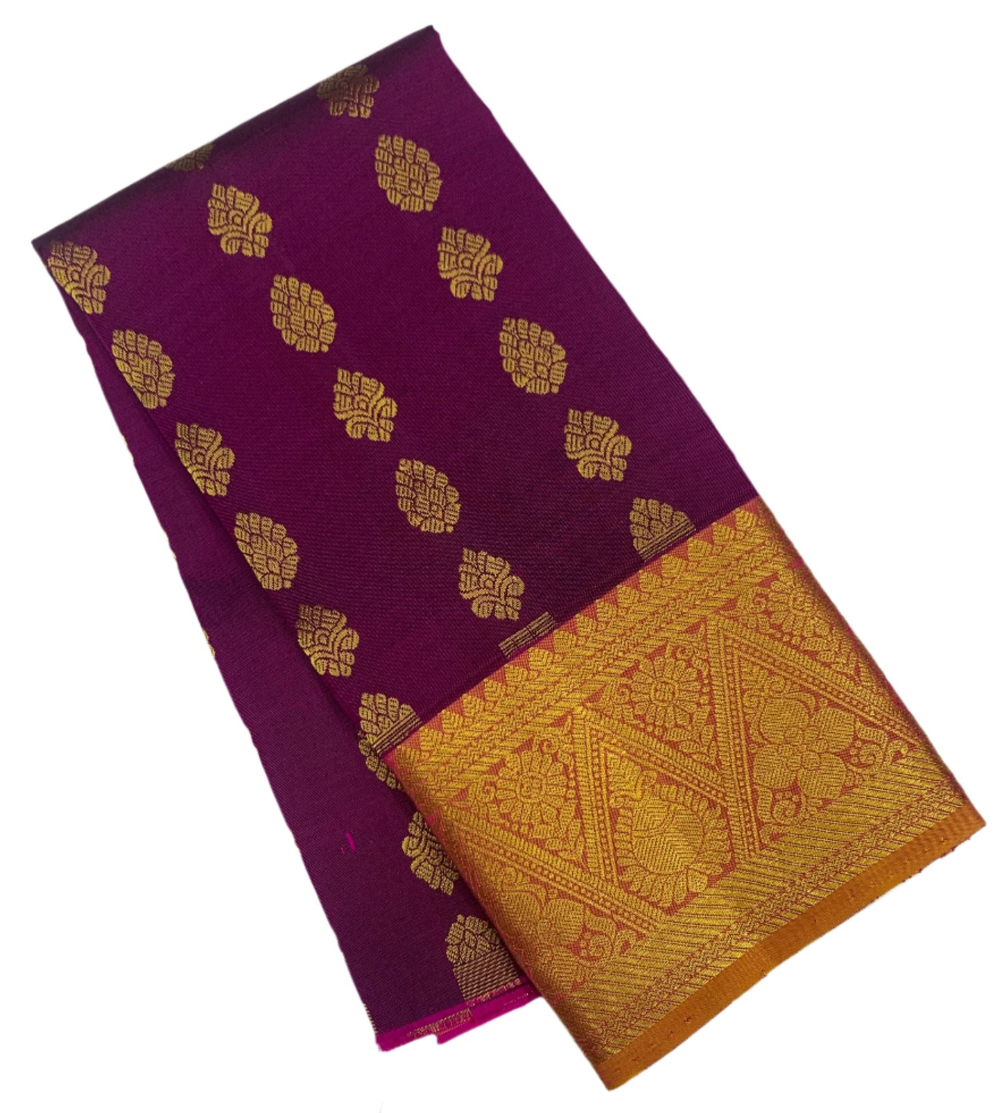 Magenta shade Pure kanchipuram Kids Pattu Pavadai with contrast border for newborn to 2 Years