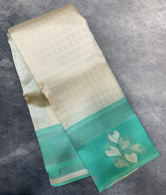 Art Silk Saree Off White Colour with Sapphire Colour Border