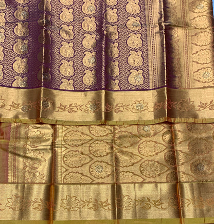 Vegan Silk Saree Brown Colour with Copper and Golden Yellow Border