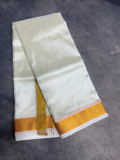 Art Silk Dhoti 8 Mulam Cream with Medium Gold Zari Border