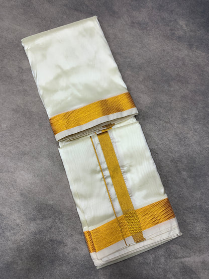 Art Silk Dhoti 8 Mulam Cream Colour Small Border