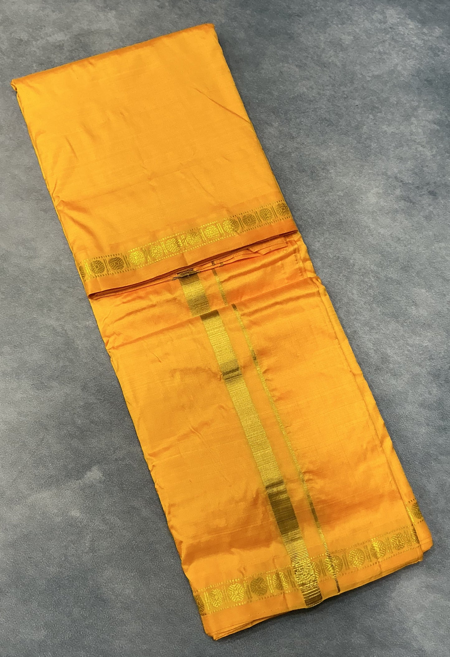 9X5 Pure Silk Dhoti Mango Yellow Small Border