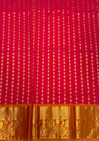 Rani Pink shade Semi Silk Kids Pattu Pavadai with contrast border for age above 10 years