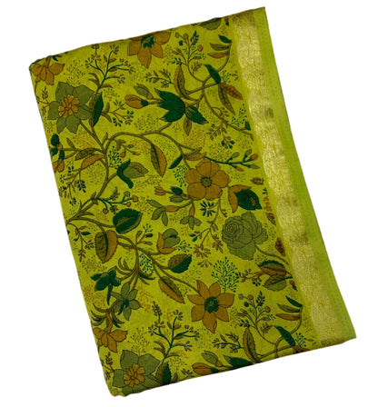 Crepe Saree Apple Green Colour with Floral Design