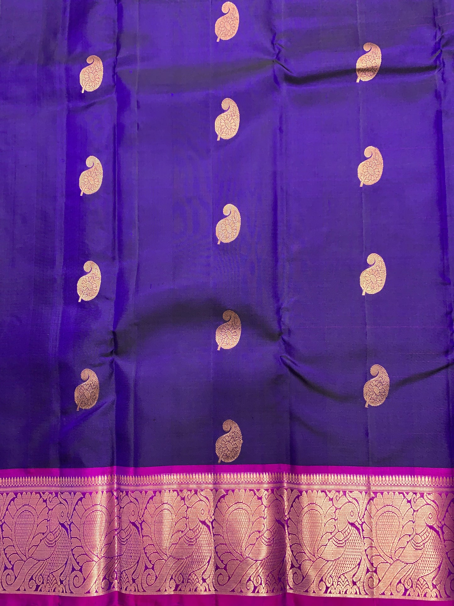 Pure Kanchipuram Silk Saree Blue Colour with Purple Border