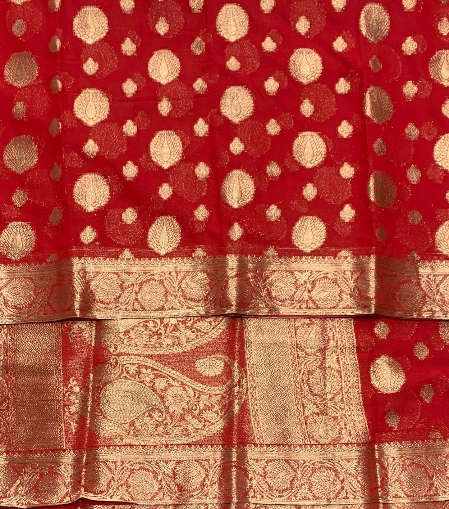 Georgette Saree Red Colour with Sliver Floral Design Border