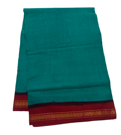 9 yards Cotton Saree Rama Green Colour with Red Border