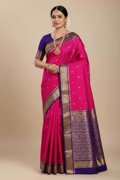 Pure Kanchipuram Silk Saree Pink Colour with Blue Border