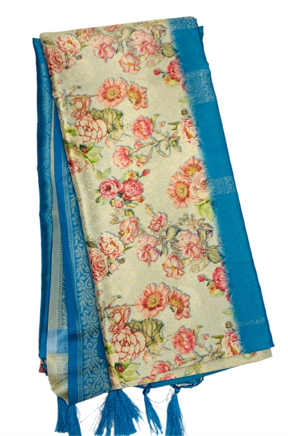 Digital Print Silk Saree Tussar Colour with Floral Pattern