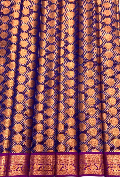 Vegan Silk Saree Navy Blue Colour with Copper Border