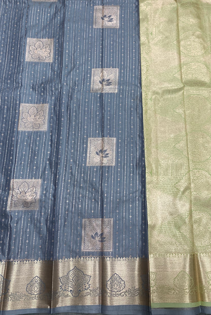 Soft Silk Casual Saree Grey with Sliver Zari Border