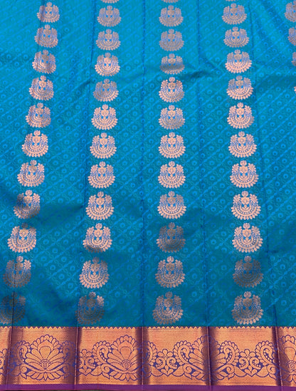 Vegan Silk Saree Blue Colour Saree with Copper and Floral Design