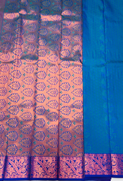 Vegan Silk Saree Purple Colour with Copper and Blue Border