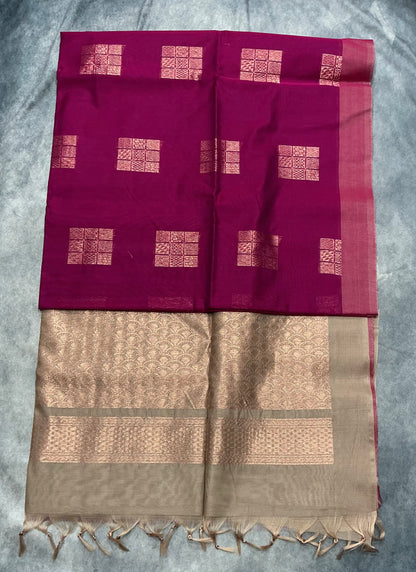 Pink Shade Silk Cotton Saree with Tussar Colour Border