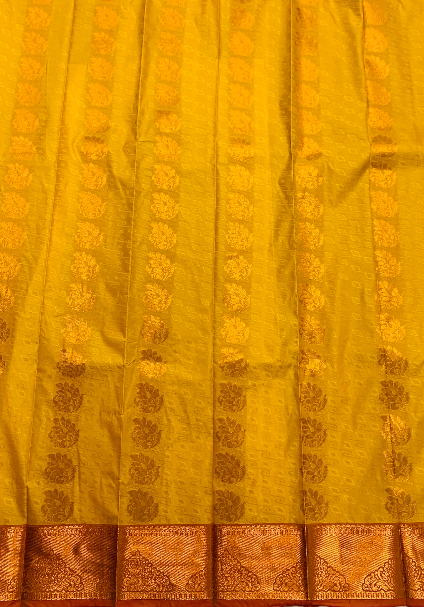 Vegan Silk Saree Golden Yellow shade with Copper Border