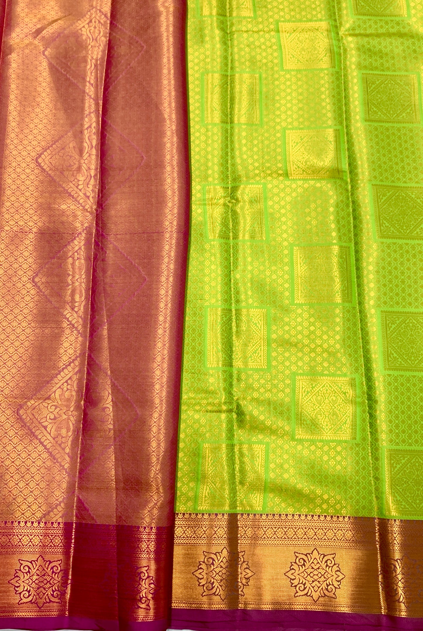 Art Silk Saree Light Green Colour with Magenta Border