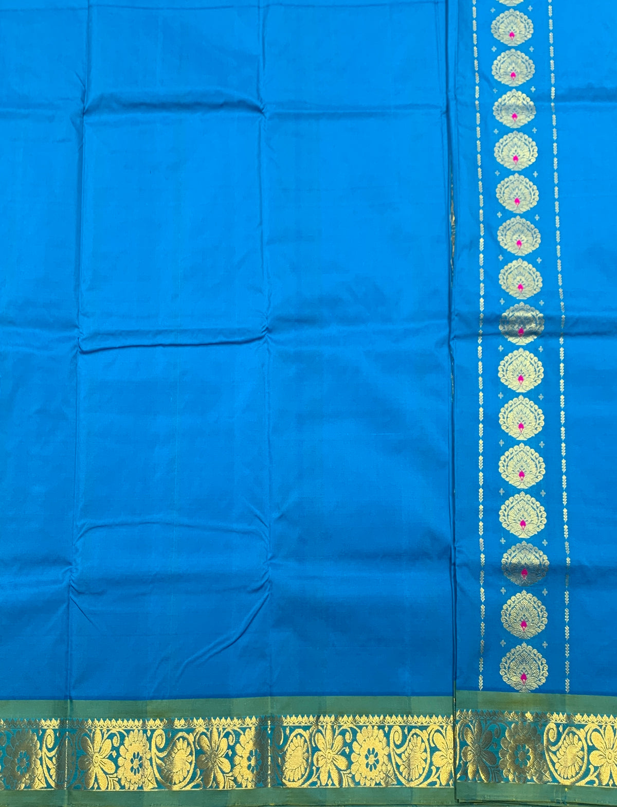 Sky Blue Shade Semi silk Kids Pattu Pavadai with Contrast border for age 5 to 10