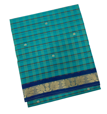 Chettinad Cotton Saree Rama Blue Shade with Blue Border