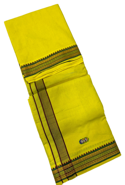 9X5 Cotton Yellow with Maroon & Green Border