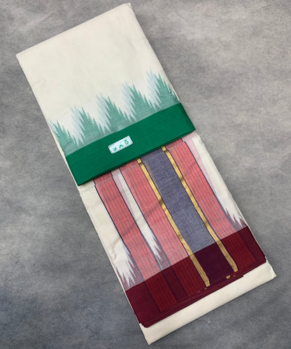 9X5 Cotton Korvai Unbleached dhoti with Angavastram