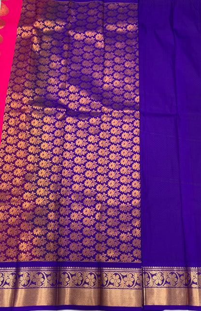 Vegan Silk Saree Pink Colour with Copper and Blue Border