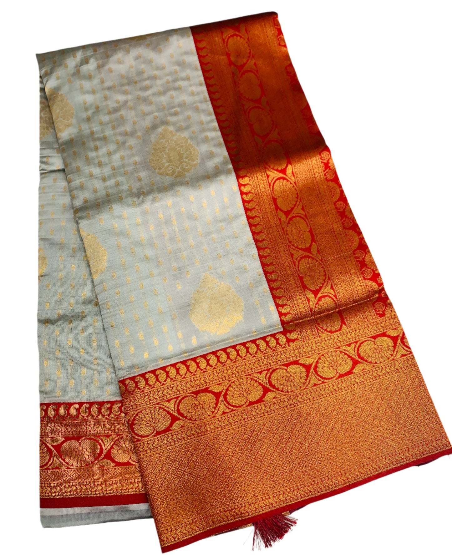 Art Silk Saree Lite Gray Shade with Maroon Border