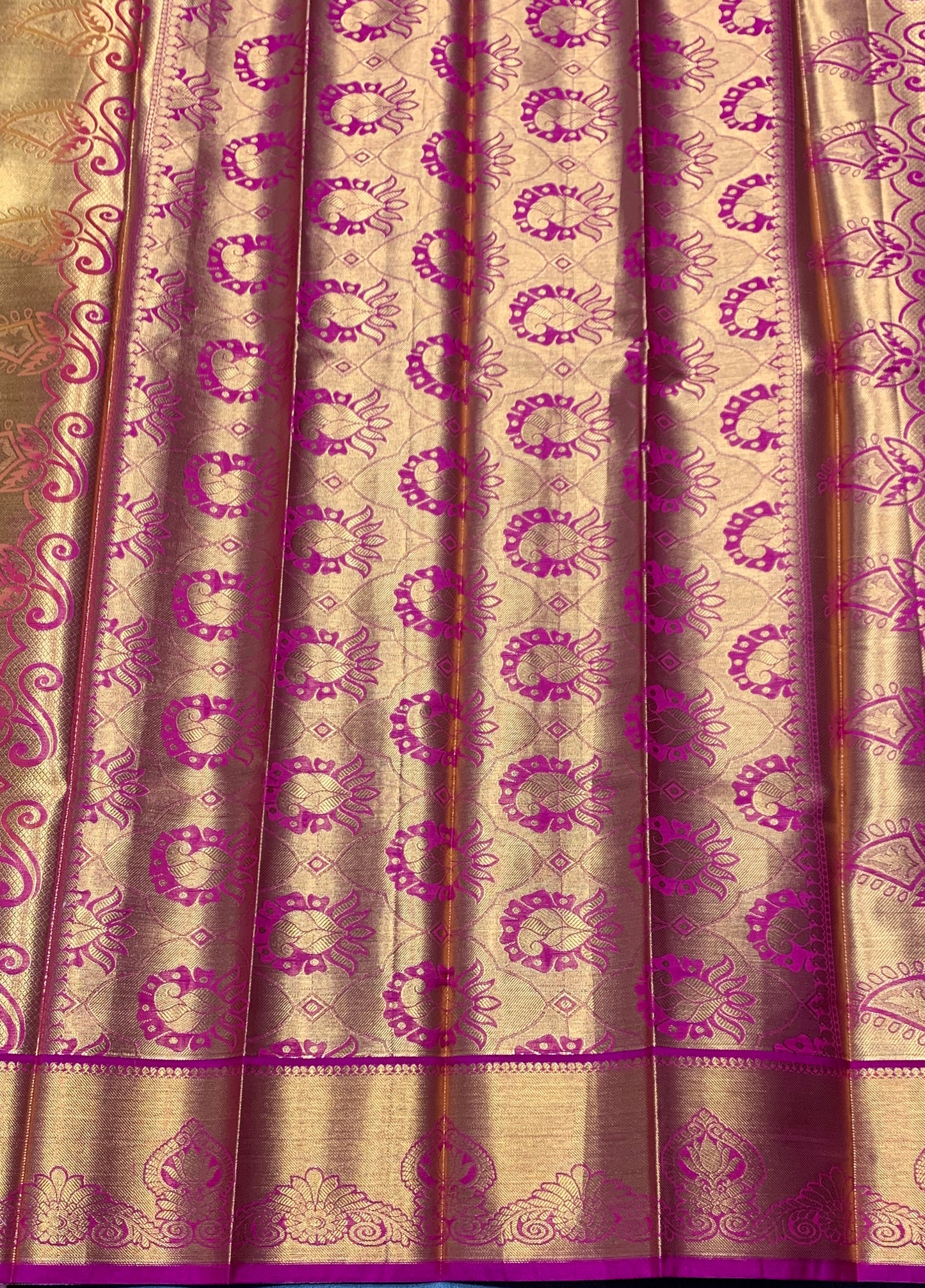 Vegan Silk Saree Lime Green Colour with Pink and Copper Border