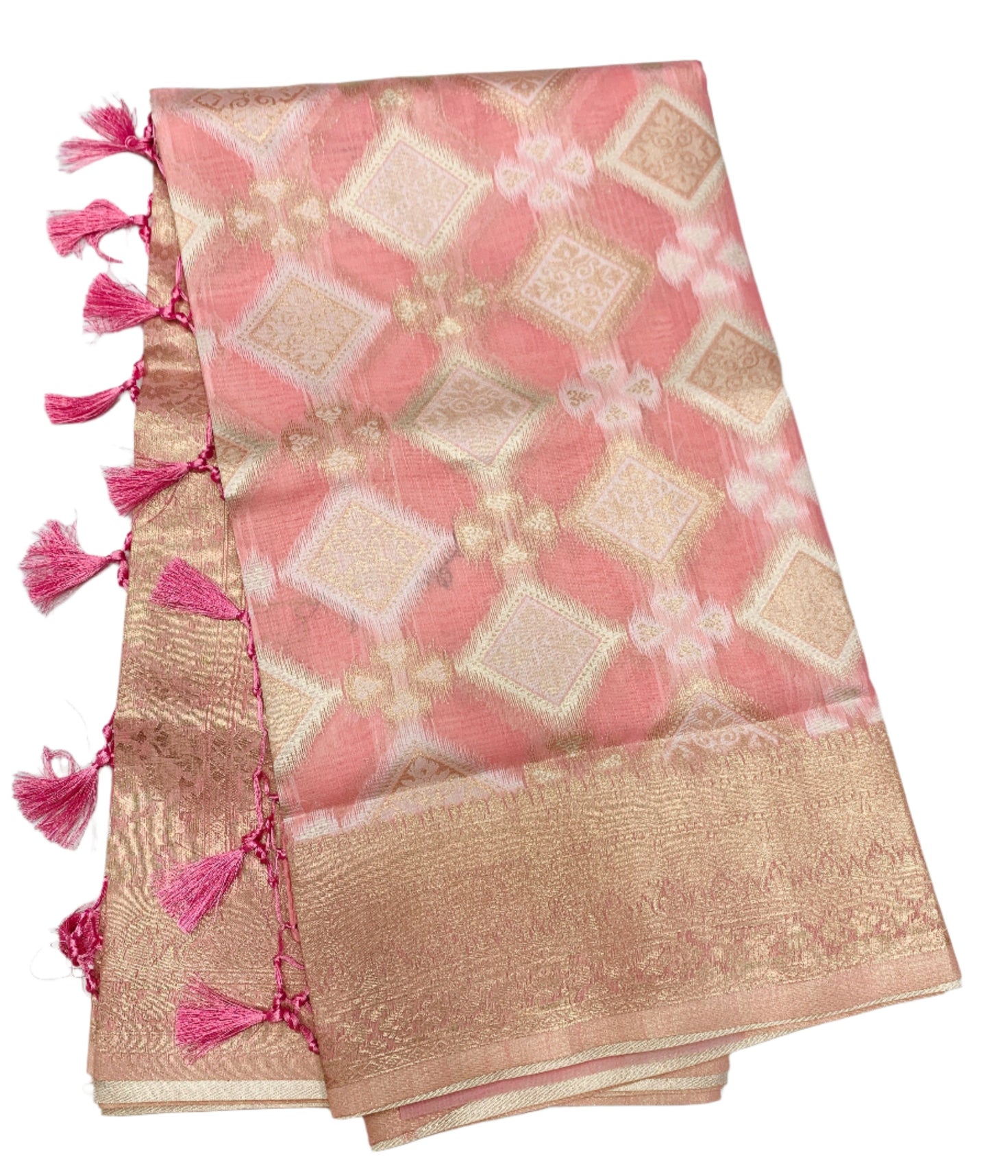 Soft Vegan Silk Saree Baby Pink Colour with Sliver Zari Border