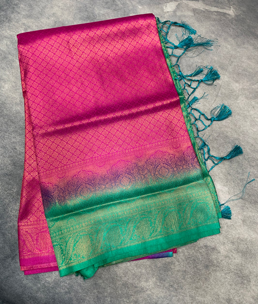 Soft Silk Saree Pink Colour with Sapphire Colour Pallu