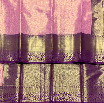 Fancy Tissue Saree Baby Pink Colour with Magenta Colour Floral Design Border