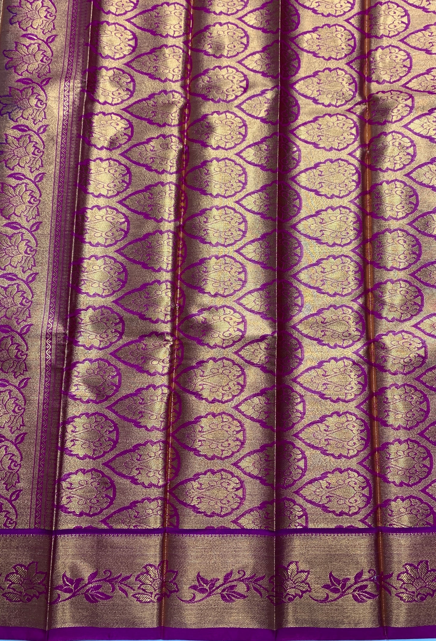 Vegan Silk Saree Rama Blue Colour with Copper and Magenta Border