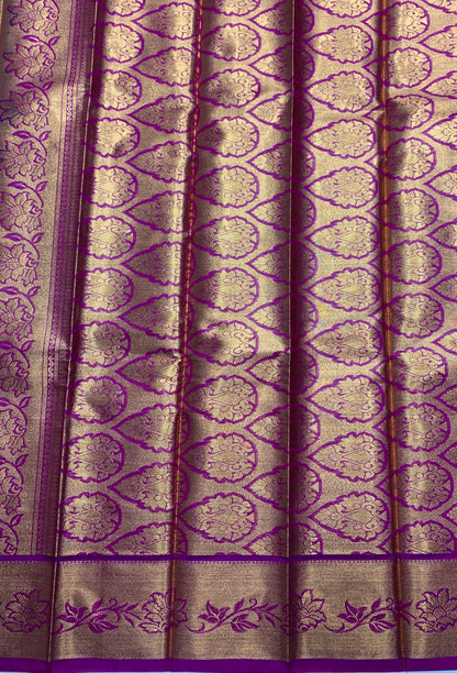 Vegan Silk Saree Rama Blue Colour with Copper and Magenta Border