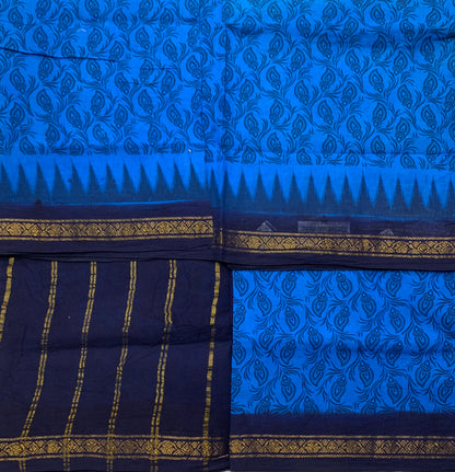 Chettinad Sungudi Cotton Azure Blue Colour with Navy Blue Border