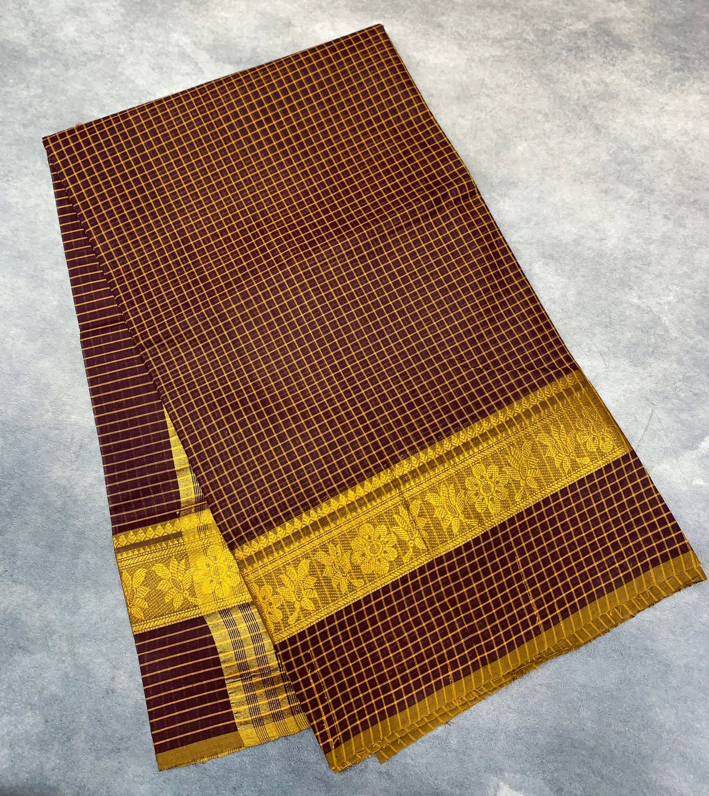 Chettinad Cotton Saree Brown Colour with Golden Colour Border