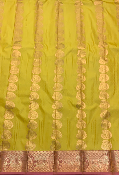 Vegan Silk Saree Golden Yellow Colour Saree with Copper Border