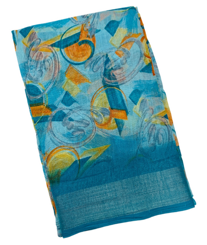 Jute Cotton Saree Sky Blue Shade with Thread Border