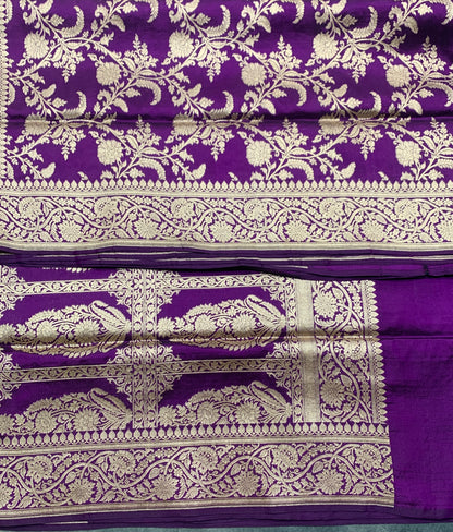 Pure Banaras Silk Saree Purple Colour with Self Colour Banarasi border