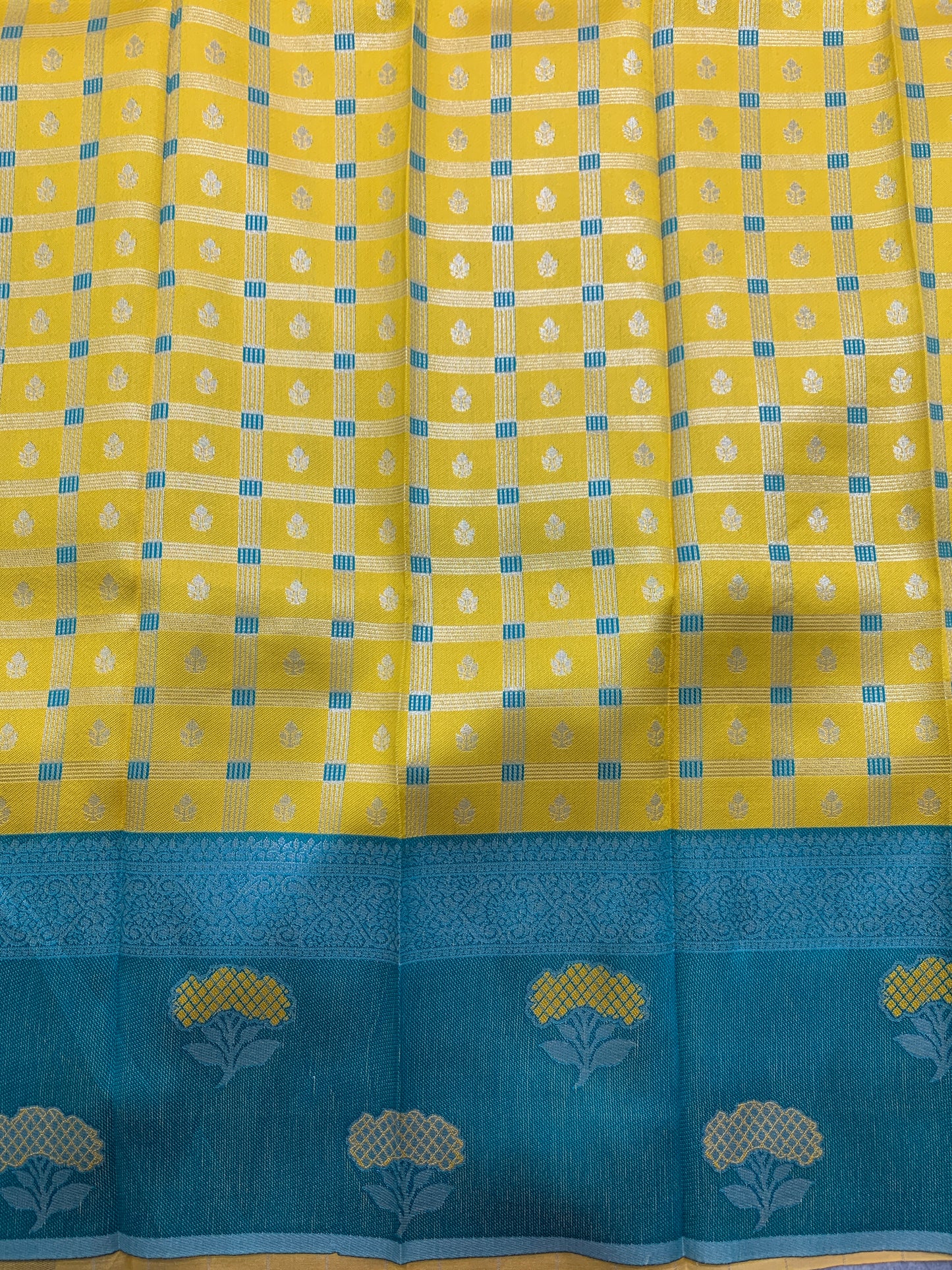 Art Silk Saree Mustard Colour with Rama Blue Border