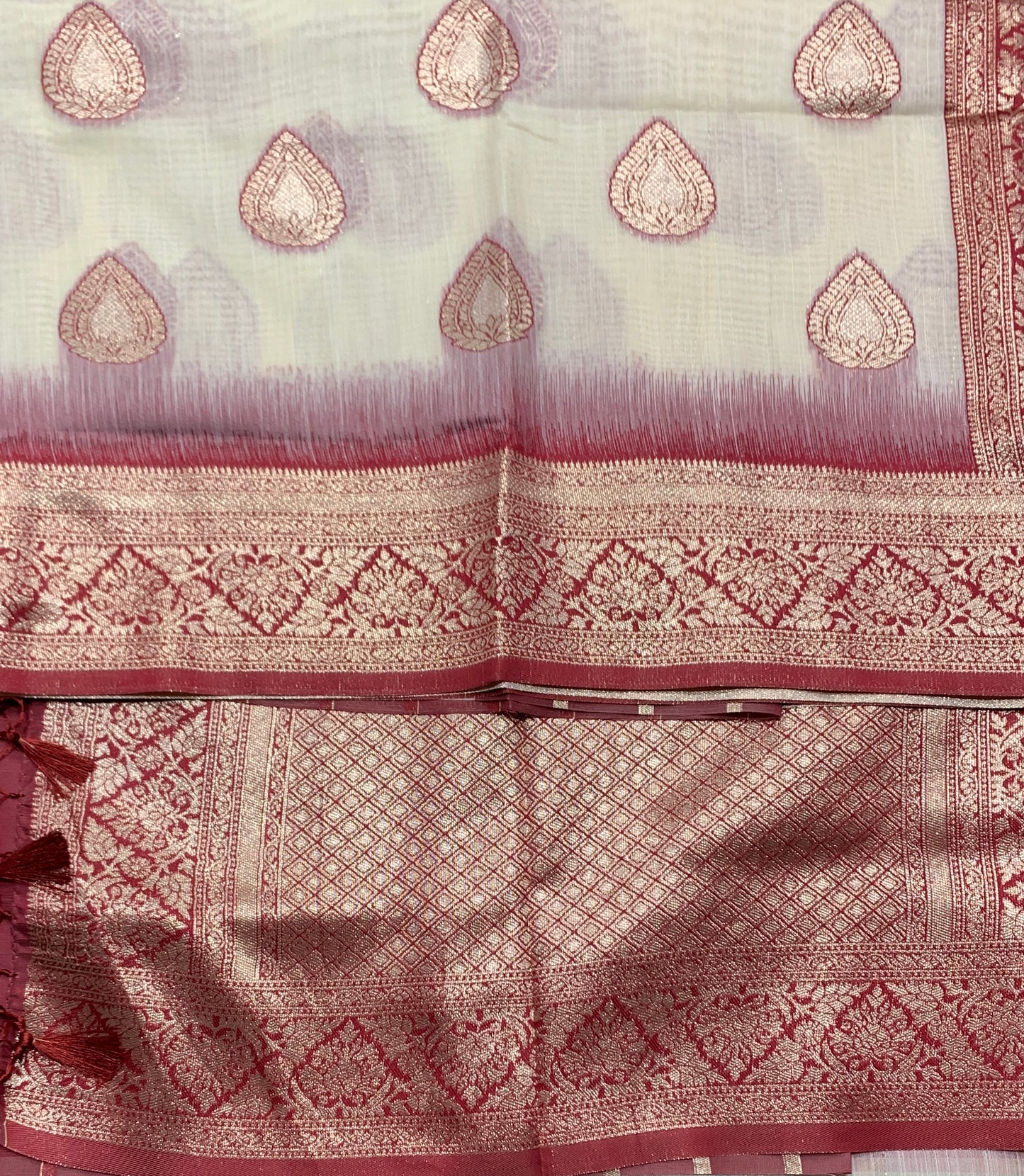 Banaras Katan Saree Off White Colour with Katan Work Border