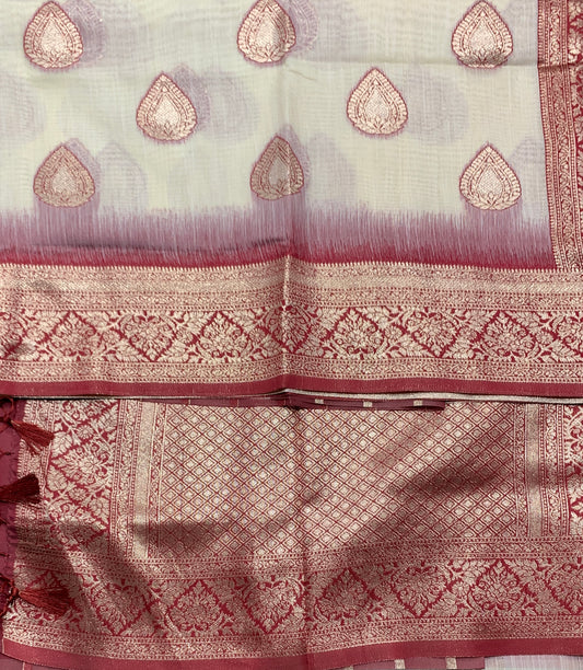 Banaras Katan Saree Off White Colour with Katan Work Border