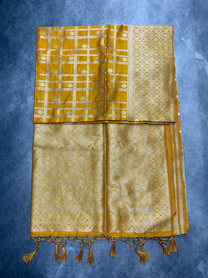 Soft Silk Casual Saree Mustard Colour with Sliver Colour Floral Design Border