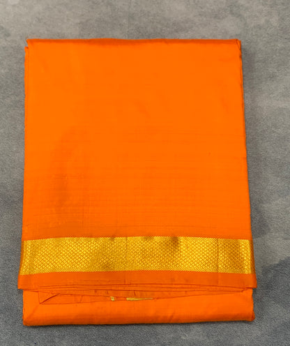 9X5 Pure Silk Dhoti Orange Colour with Small Golden Zari Border